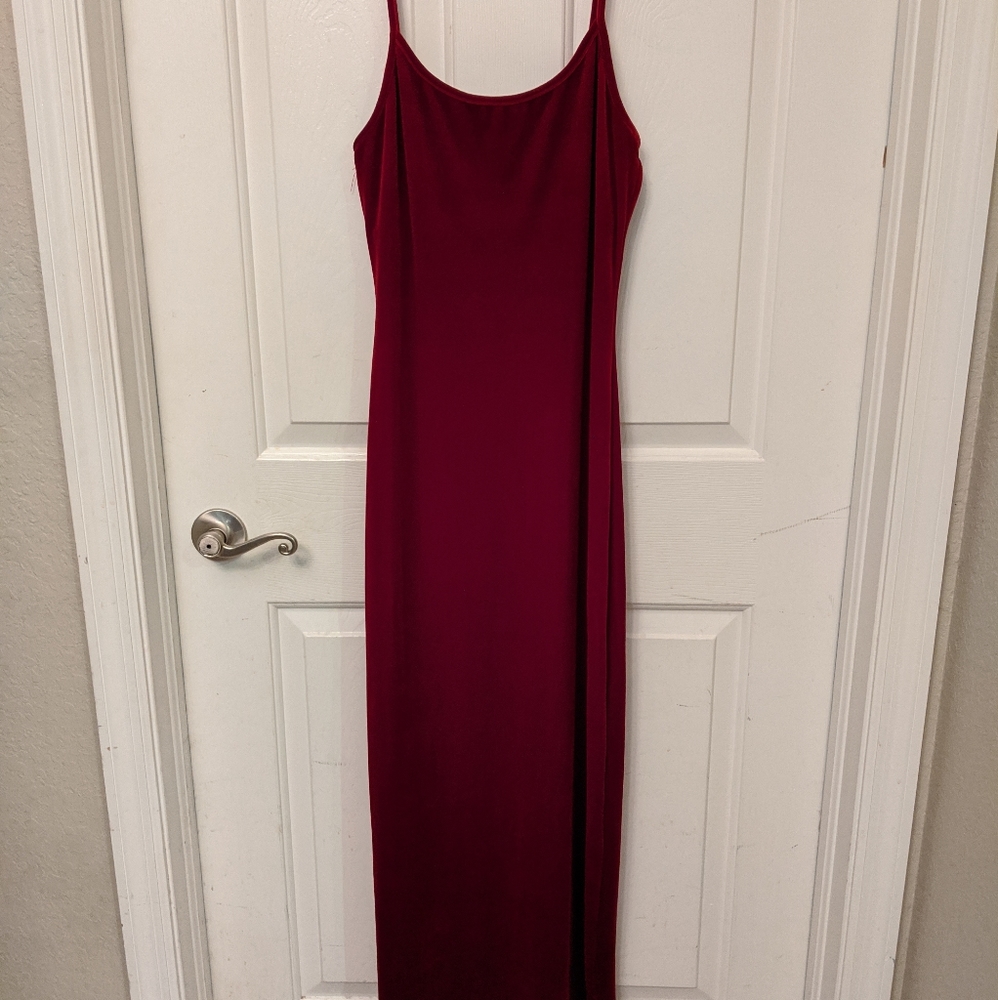 Red velvet spaghetti strap maxi gown